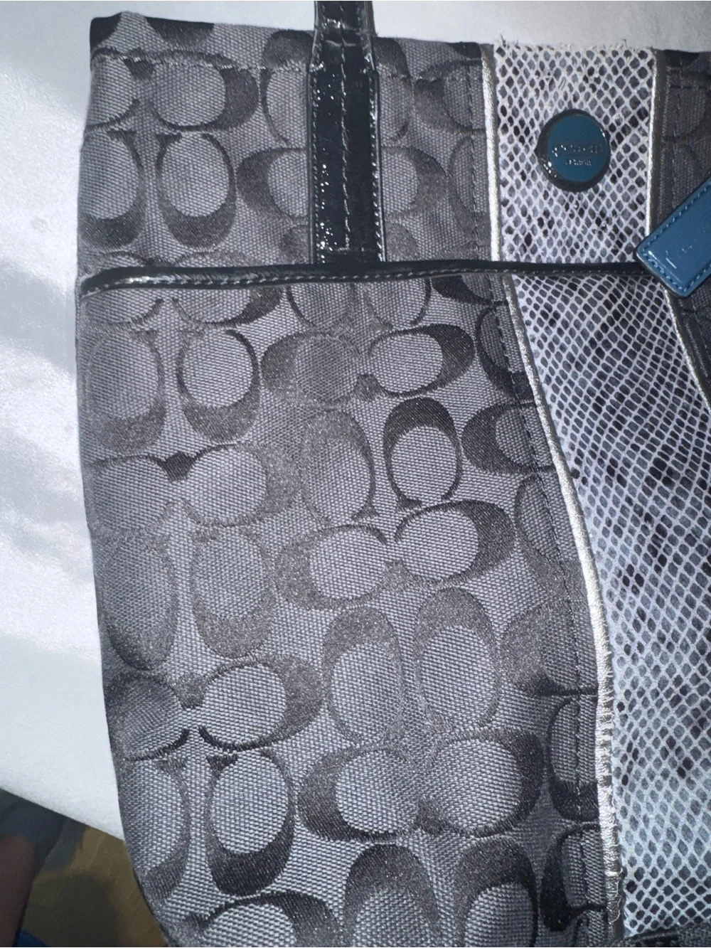 Coach Black Signature Canvas Tote with Blue Accent